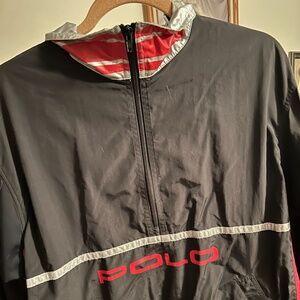 Vintage L Black and Red Polo windbreaker